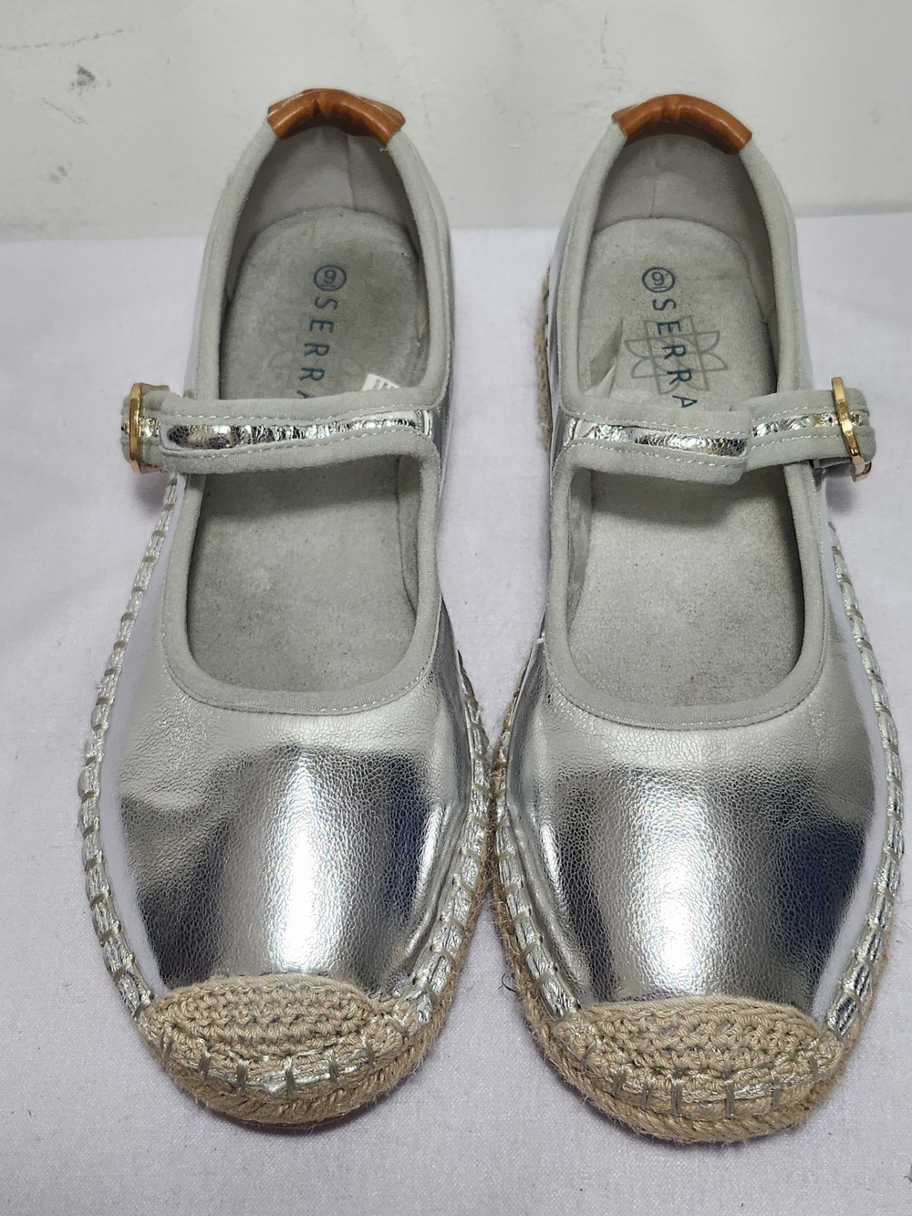 SERRA Silver Metallic Mary Jane Espadrille Flats Size 9